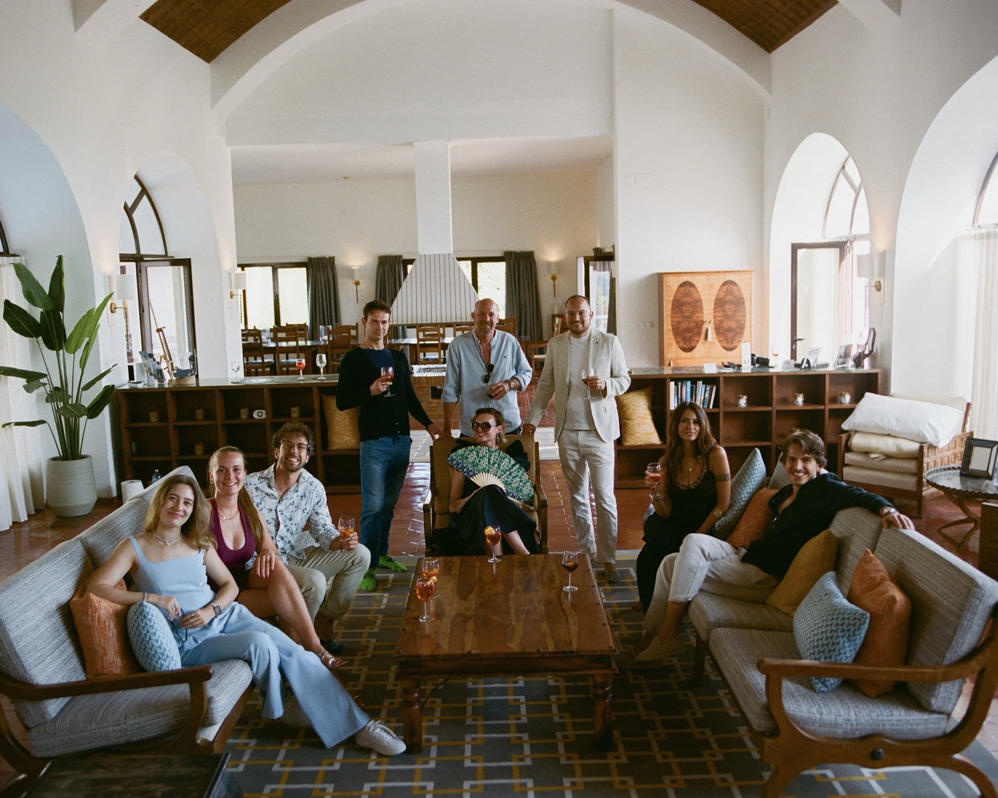 Friends gathering at the villa